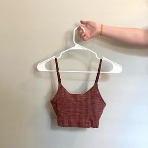 AERIE AMERICAN EAGLE S Burnt Red Brown Chill Longline Ribbed Bralette/Crop Top